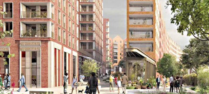 CGI of mixed-use development O2 Centre masterplan site on Finchley Road