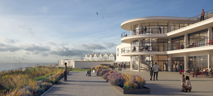 Planned construction refurbishment of the De La Warr Pavilion in Bexhill-on-Sea.