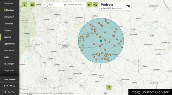 Map showing 76 projects around the A46 Newark Bypass Nationally Significant Infrastructure Project