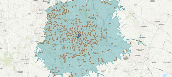 Image mapping function in Glenigan to help customers identify construction opportunities nearby.