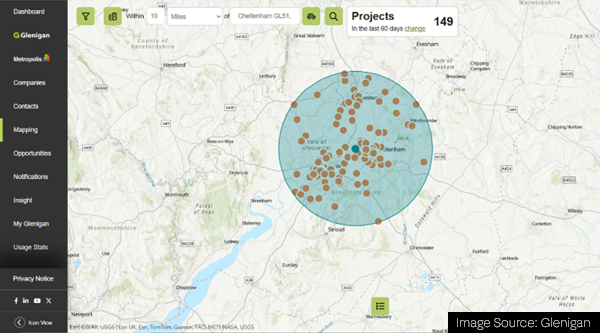 Map showing 149 projects around the M5 Junction 10 Improvements Nationally Significant Infrastructure Project