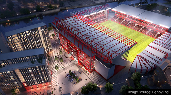 Nottingham Forest Football Club has secured planning approval for a £130 million redevelopment of its City Ground stadium, within the Hotel & leisure construction sector.