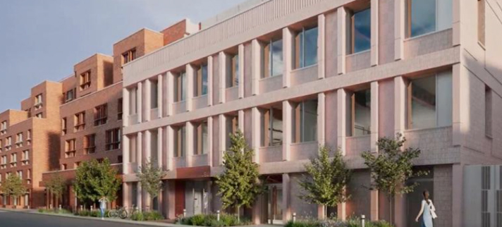 A rendering of the new academic building for the University of East London (UEL) Stratford Health Campus.