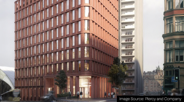 New 12-storey office block next to Victoria Station in Manchester.